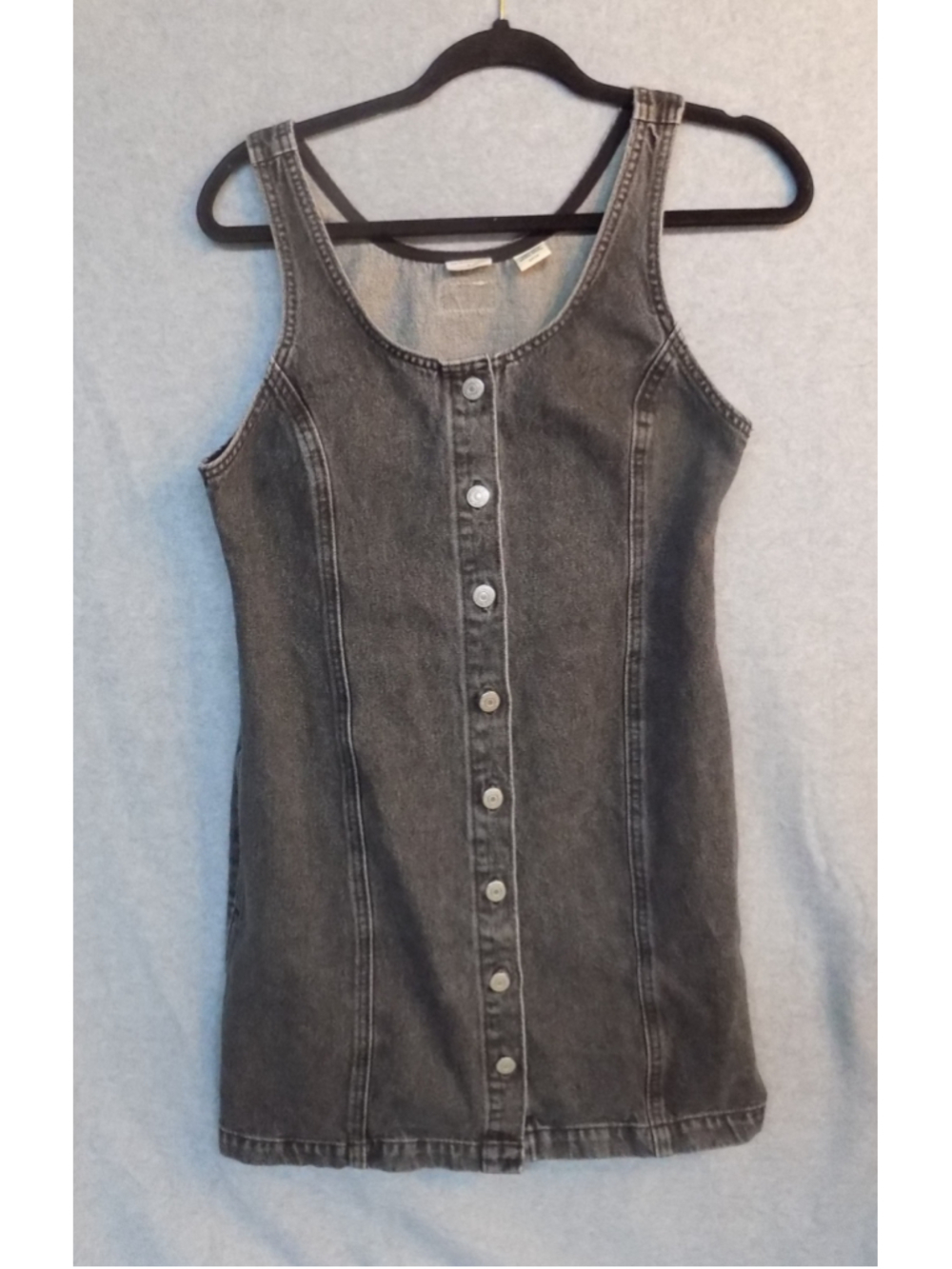 Levis Two Horse Brand Denim Tuli Dress Womens S Black Wash Button Front Pockets